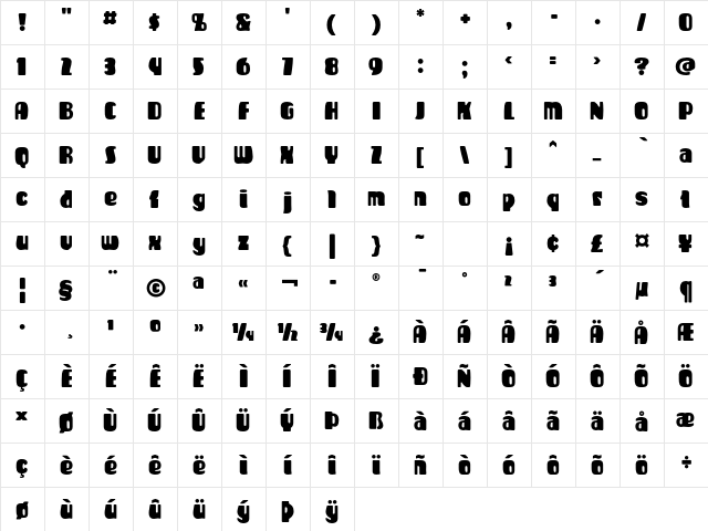 Liverpool ITC Std Regular  glyph index