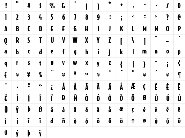 BodegaSans Black  glyph index