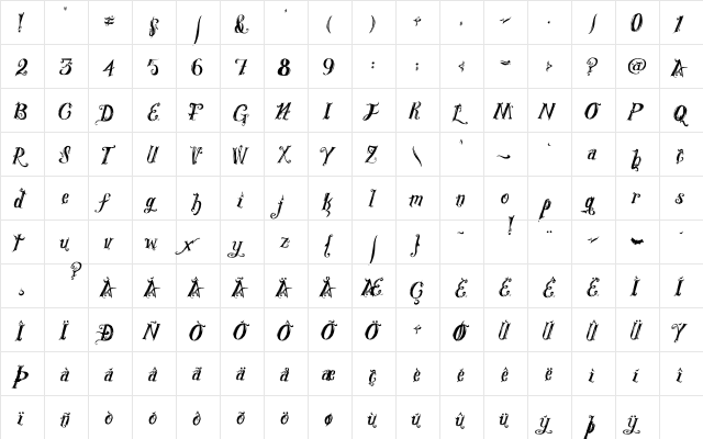 Royal Vanity Regular  glyph index