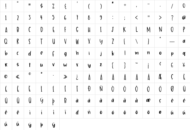 Quincy Regular  glyph index