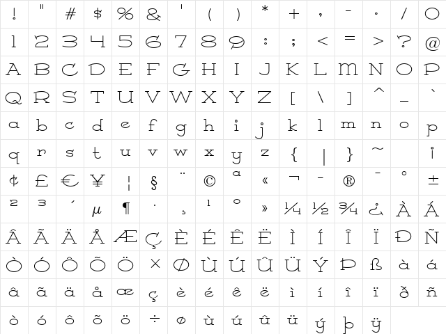Princess BTN Lt Regular  glyph index