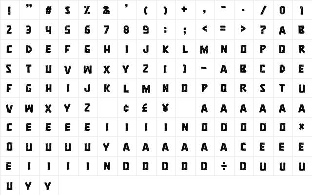 BEACHCLUB-Grunge Regular  glyph index