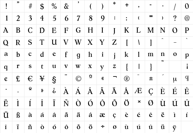 HobokenSerial Regular  glyph index