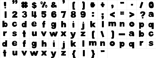DJB Cutouts-Stars Bold  glyph index