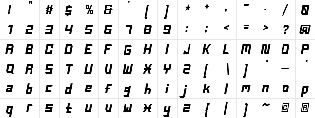 Peradaban Italic  glyph index