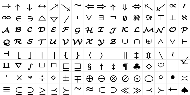 cmbsy6 Regular  glyph index