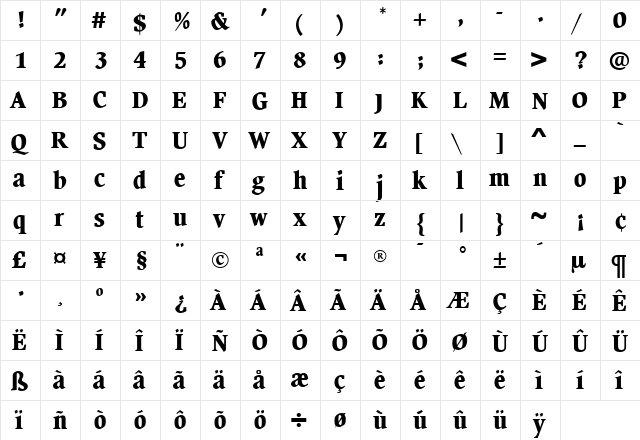 BeckenhamExtraBold Roman  glyph index