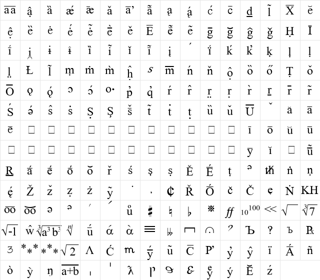 Random House Extended Regular  glyph index