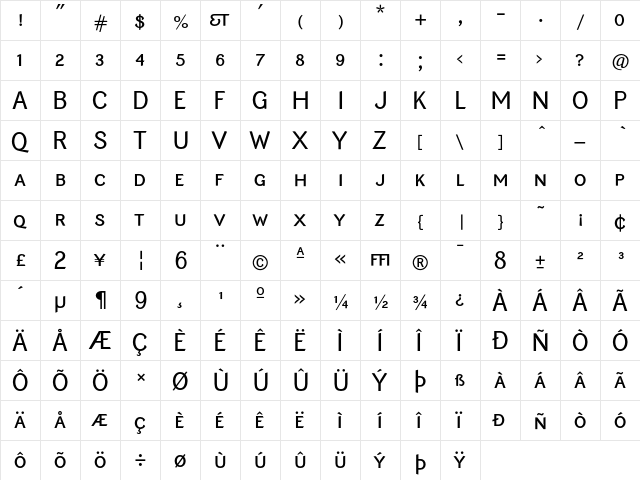 EquipoizeSans Smallcaps  glyph index