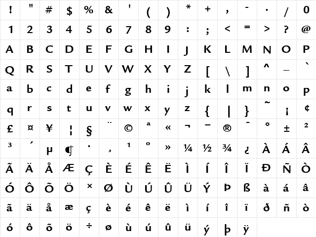 ITCLegacySans Bold  glyph index