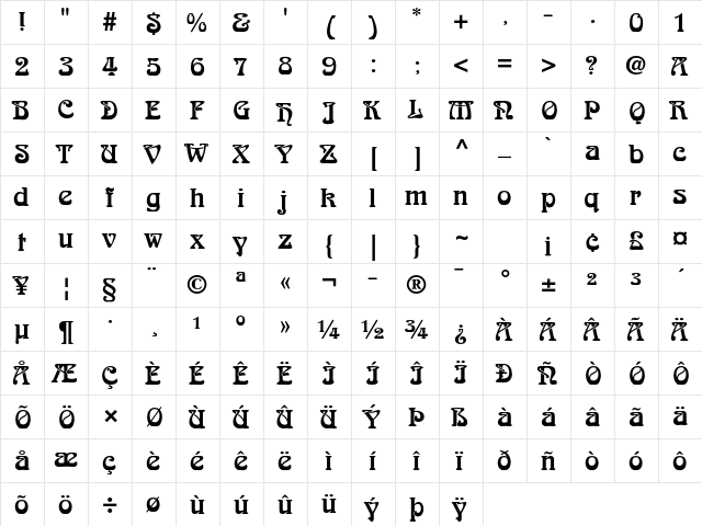 Arnold Boecklin Std Regular  glyph index