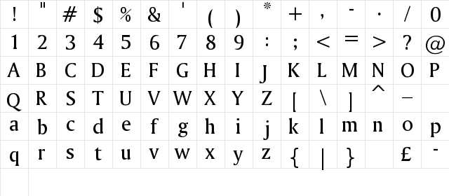 Foxy Regular  glyph index