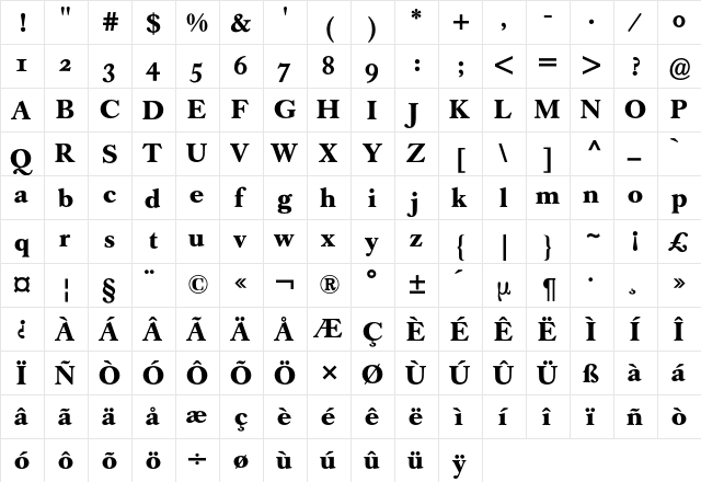 Caslon Buch Expert BQ Regular  glyph index