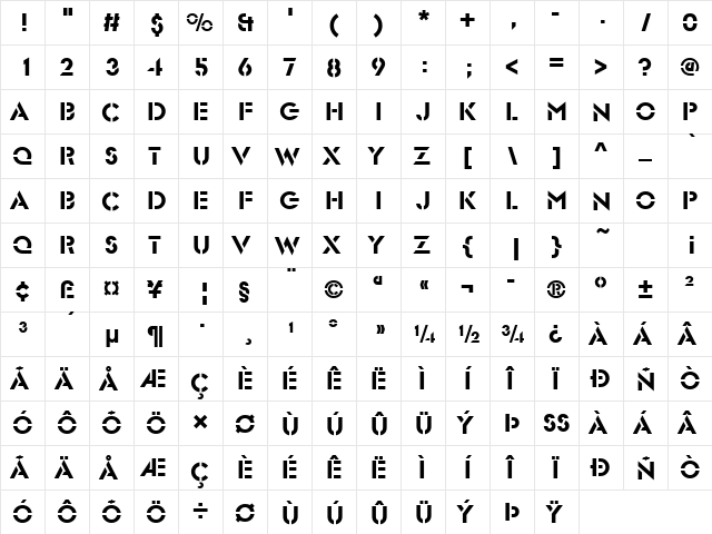 GlaserSteD Regular  glyph index