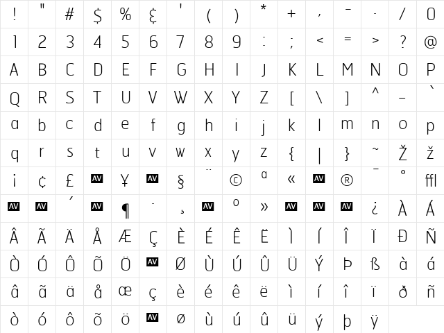 Hermes Regular  glyph index