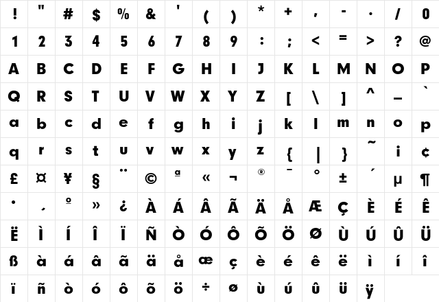 DigiGroteskNEF-Bold Regular  glyph index