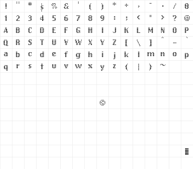 FreeDesign001Dotdot Regular  glyph index