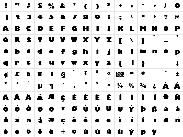 GiliganBlack Regular  glyph index