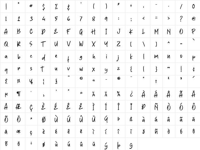 Father's Entreaty - Personal Us Regular  glyph index
