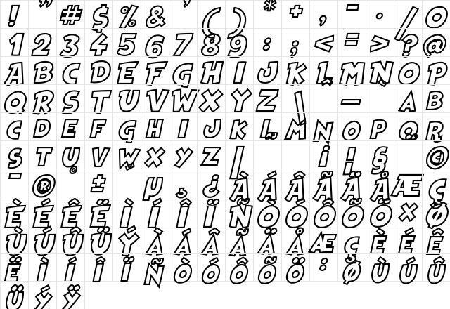 Heroes Legend Hollow Regular  glyph index