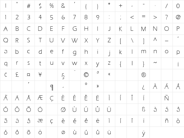 Presence 13 Regular  glyph index