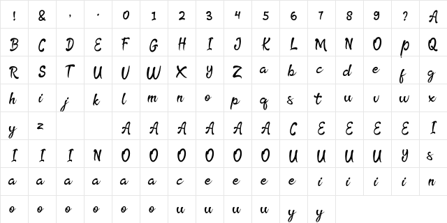 TheRainbowFree Regular  glyph index
