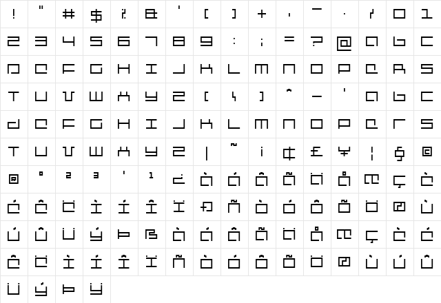 Mechanic Regular  glyph index