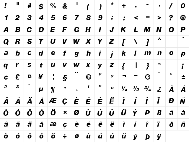 ContextRepriseBlackSSK Italic  glyph index