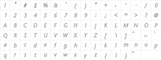 SapirSansItalic Hollow Regular  glyph index