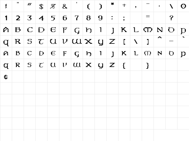 Jealous 5 Regular  glyph index