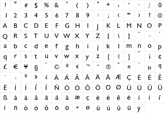 DavidBecker Regular  glyph index