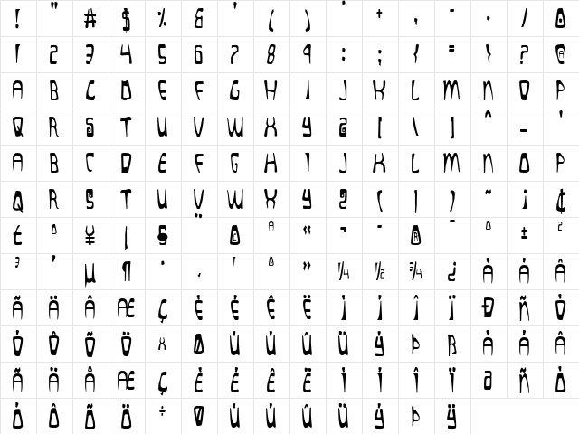 Quatl Condensed Condensed  glyph index