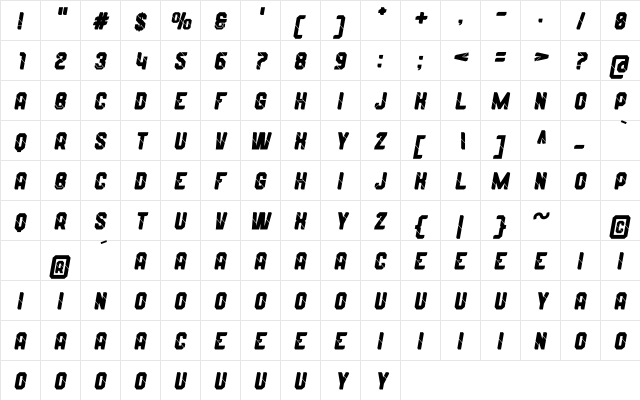 Wynford Solid Alt. Italic  glyph index