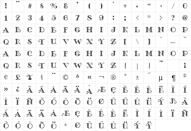 Gambler DB Regular  glyph index