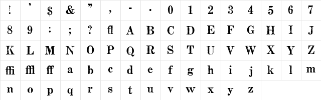 Matchwood Bold WF Regular  glyph index