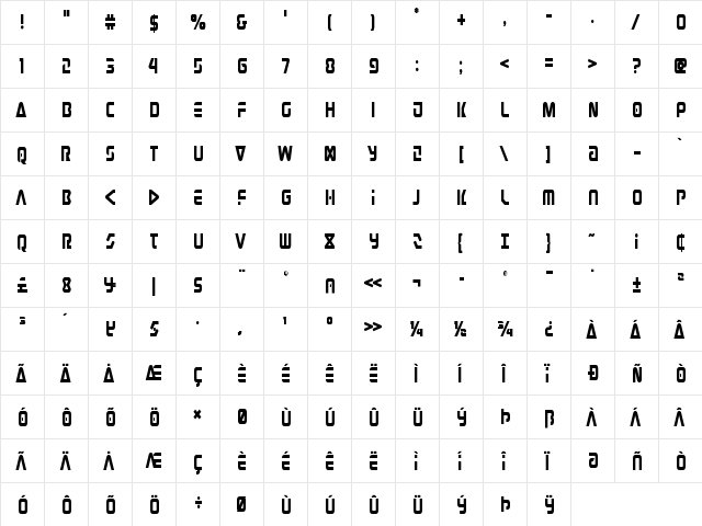Judge Condensed Condensed  glyph index