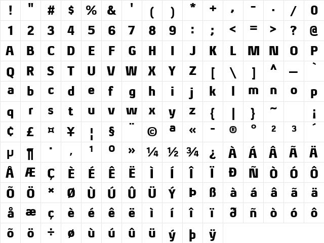 Xenu Black Regular  glyph index