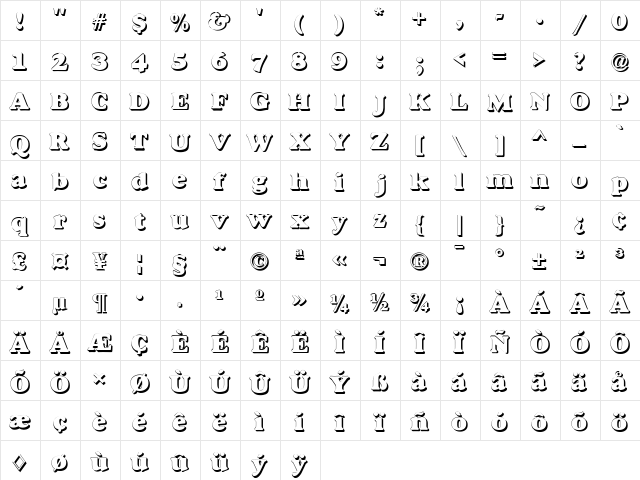 Dover Shadow Regular  glyph index