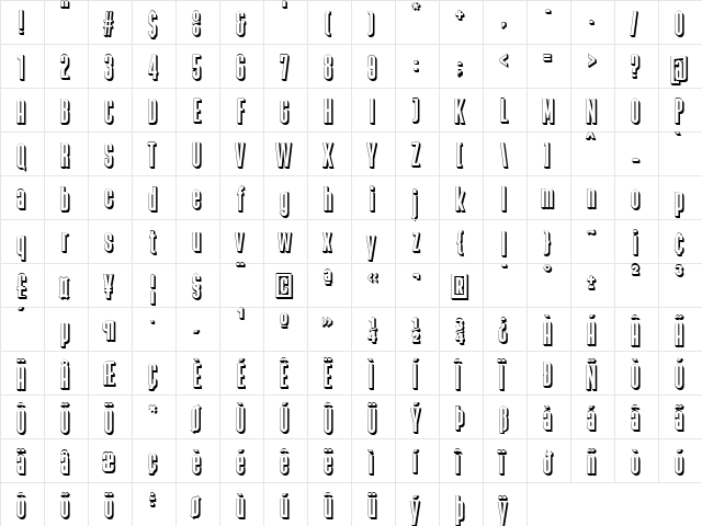 Zacatecas Regular  glyph index