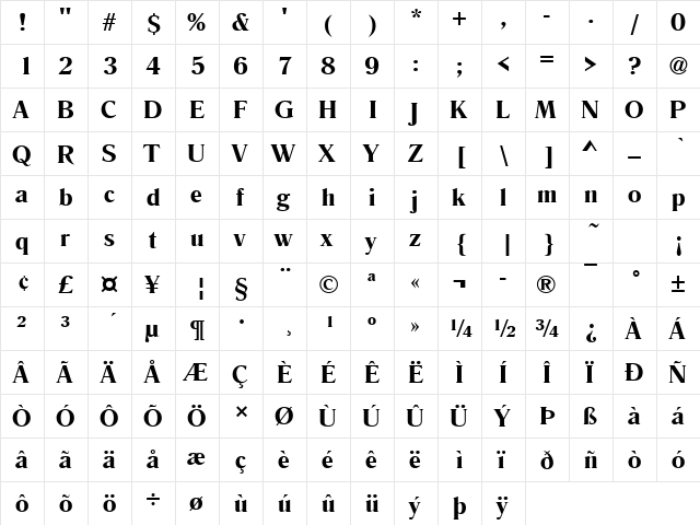 RomanaTDem Regular  glyph index