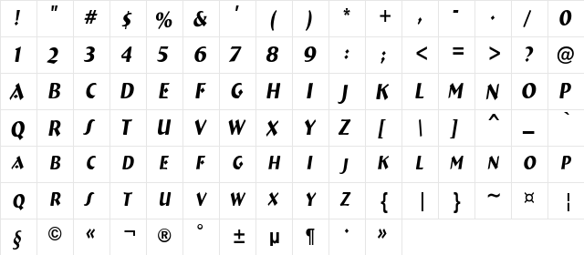 a_BremenCapsNr Italic  glyph index