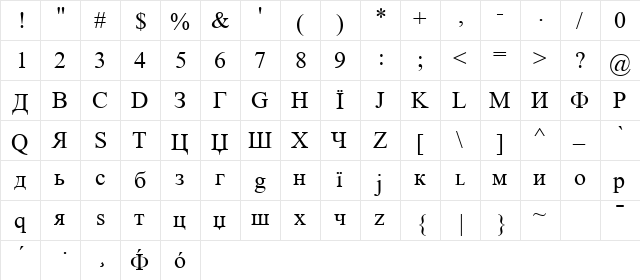 Bukwa Normal  glyph index