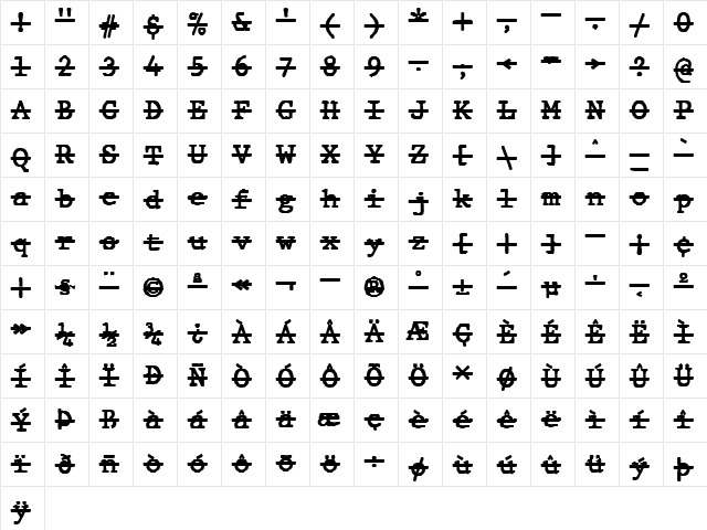 JMH Typewriter mono Over Regular  glyph index