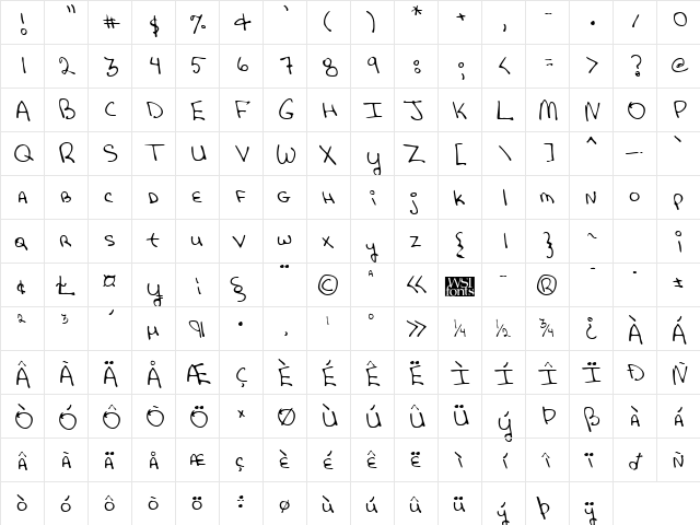 NancysHand Regular  glyph index