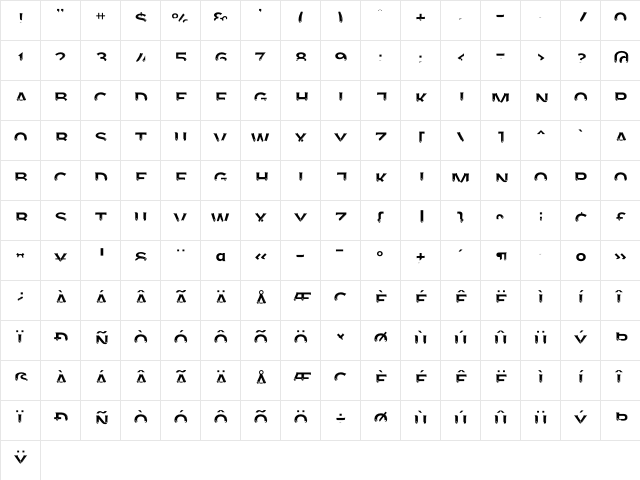 AgreloyInT3 Regular  glyph index