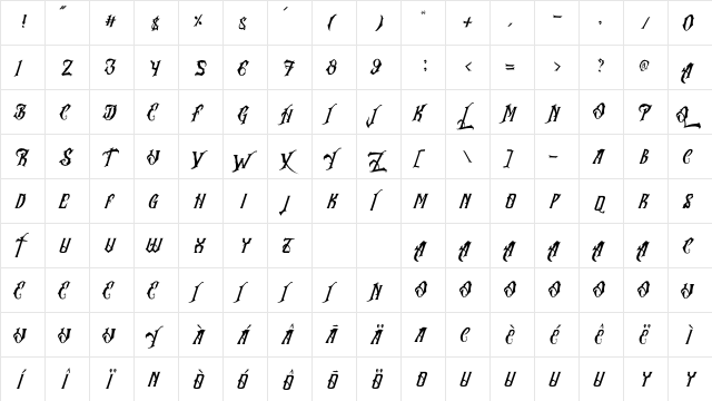Rhymus Queen Regular  glyph index