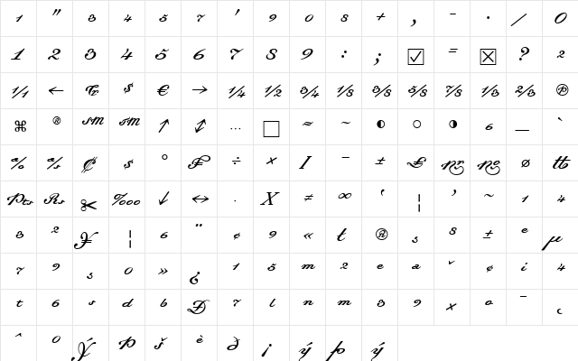 Dalliance Medium Italic  glyph index