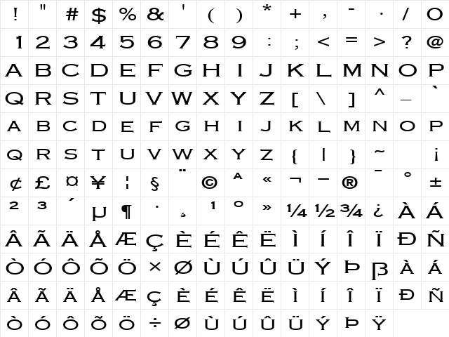 Engraver-Extended Normal  glyph index