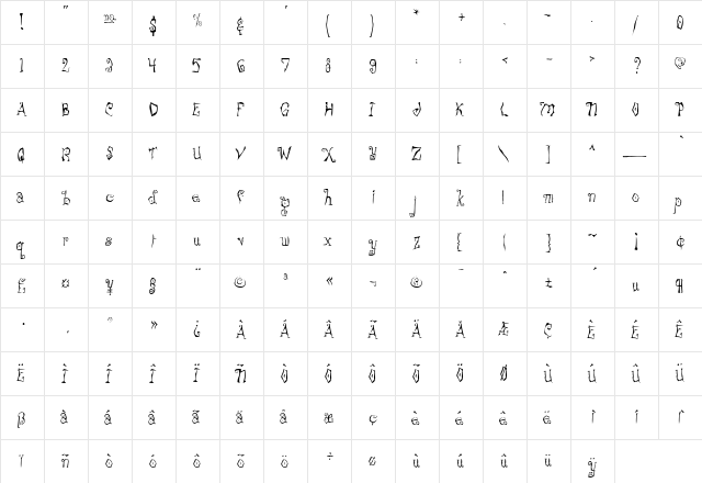 FreakshowScaryA Regular  glyph index