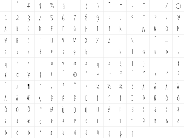 Amethyst Regular  glyph index